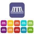 Hydroelectric power station icons set flat Royalty Free Stock Photo