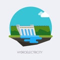 Hydroelectric power station. Landscape and industrial factory Royalty Free Stock Photo