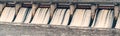 Hydroelectric power station panoramic banner image. Flowing water through gate or floodgate Royalty Free Stock Photo