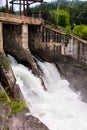 Hydroelectric power station where the Chuya River flows in The Katun river and Mountains of the Altai republic Royalty Free Stock Photo