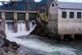 Hydroelectric power station where the Chuya River flows in The Katun river and Mountains of the Altai republic Royalty Free Stock Photo