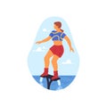Hydroflying or flyboarding, vector icon or sticker