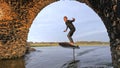 Hydrofoil rider gliding over the water Royalty Free Stock Photo