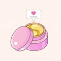 Hydrogel golden cosmetic eye patch in a pink jar. Icon like in the shape of a heart. Cosmetic product for skin. Patches under the