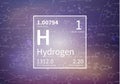 Hydrogen chemical element with first ionization energy, atomic mass and electronegativity values on scientific