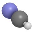 Hydrogen cyanide (HCN) poison molecule. Has typical almond-like odor. Atoms are represented as spheres with conventional color Royalty Free Stock Photo