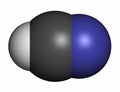 Hydrogen cyanide (HCN) poison molecule. Has typical almond-like odor. 3D rendering. Atoms are represented as spheres with