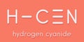 Hydrogen cyanide HCN poison molecule. Has typical almond-like odor. Skeletal formula.