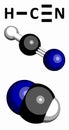 Hydrogen cyanide (HCN, Prussic acid) poison molecule, chemical structure