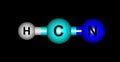 Hydrogen cyanide molecular structure isolated on black