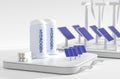 Hydrogen energy factory, isometric 3d render. Renewable power generation concept with wind turbines, solar panels