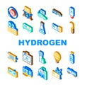 Hydrogen Energy Gas Collection Icons Set Vector