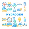 Hydrogen Energy Gas Collection Icons Set Vector