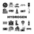 Hydrogen Energy Gas Collection Icons Set Vector