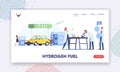 Hydrogen Fuel Landing Page Template. Characters Refueling Car on Station. Man Pump Petrol or Gas for Charging Auto Royalty Free Stock Photo