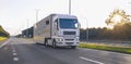 Hydrogen fueled truck on the road driving. h2 combustion Truck engine for emission free ecofriendly transport Royalty Free Stock Photo