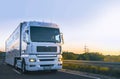 Hydrogen fueled truck on the road driving. h2 combustion Truck engine for emission free ecofriendly transport Royalty Free Stock Photo