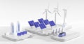 Hydrogen gas and electric charger station with future car and renewable energy sources, wind turbines, solar panels