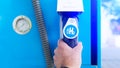 Hydrogen logo on gas station. h2 combustion engine for emission free ecofriendly transport Royalty Free Stock Photo