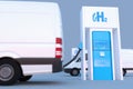 Hydrogen logo on gas station. h2 combustion engine for emission free ecofriendly transport