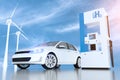 Hydrogen logo on gas station. h2 combustion engine for emission free ecofriendly transport