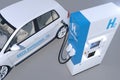 Hydrogen logo on gas station. h2 combustion engine for emission free ecofriendly transport