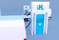 hydrogen logo on gas stations fuel dispenser. h2 combustion engine for emission free eco Royalty Free Stock Photo