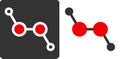 Hydrogen peroxide H2O2 molecule, flat icon style. Atoms shown as color-coded circles oxygen - red, hydrogen - grey.