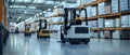 Hydrogen Powered Forklifts in Warehouse: Futuristic Logistics Hub Royalty Free Stock Photo