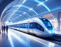 Hydrogen Powered Subway Train in Futuristic Underground Station Royalty Free Stock Photo