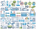 Hydrogen production and H2 usage for green energy outline collection set