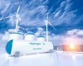 Hydrogen renewable energy production - hydrogen gas for clean electricity solar and windturbine facility