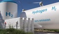 Hydrogen renewable energy production - hydrogen gas for clean electricity solar and windturbine facility. Royalty Free Stock Photo