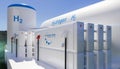 Hydrogen renewable energy production - hydrogen gas for clean electricity solar and windturbine facility.