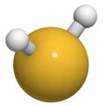 Hydrogen sulfide (H2S) molecule. Toxic gas with characteristic odor of rotten eggs. Atoms are represented as spheres with