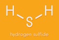 Hydrogen sulfide H2S molecule. Toxic gas with characteristic odor of rotten eggs. Skeletal formula.