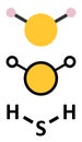 Hydrogen sulfide (H2S) molecule. Toxic gas with characteristic odor of rotten eggs. Stylized 2D renderings and conventional