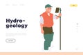 Hydrogeology landing page for geology industry online service with hydrogeologist making research