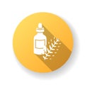 Hydrolyzed wheat protein yellow flat design long shadow glyph icon. Herbal extract in container with droplet. Natural
