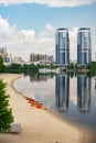 Hydropark in Kiev. Empty beach in summer