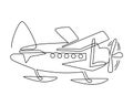 Hydroplane on floats, a device for mobile movement in space by air and water. Continuous line drawing. Vector illustration Royalty Free Stock Photo