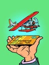 hydroplane, passenger water propeller plane, retro recreational aviation, credit or debit bank card