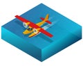 Hydroplane on the water. Flat 3d isometric illustration For infographics, games and design. Air transport for travel and