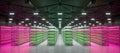 Hydroponic indoor vegetable plant factory in exhibition space warehouse. Interior of the farm hydroponics. Green salad farm in