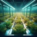 Hydroponic lettuce flourishing in a transparent structure Royalty Free Stock Photo