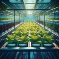 Hydroponic lettuce flourishing in a transparent structure Royalty Free Stock Photo