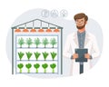 Hydroponic technology for growing plants. Scientist or biotechnologist at hydroponic farm. Vertical farming. Smart farm