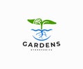 Hydroponics farming system logo design. Organic hydroponics cultivation farm vector design