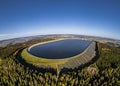 Hydropower as renewable energy, aerial view of the upper reservoir of the Markersbach pumped storage power plant Royalty Free Stock Photo