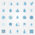 Hydropower blue icons set